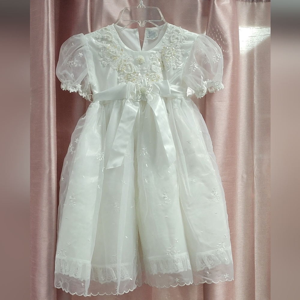 Unk White Embroidered Kids Formal Dress